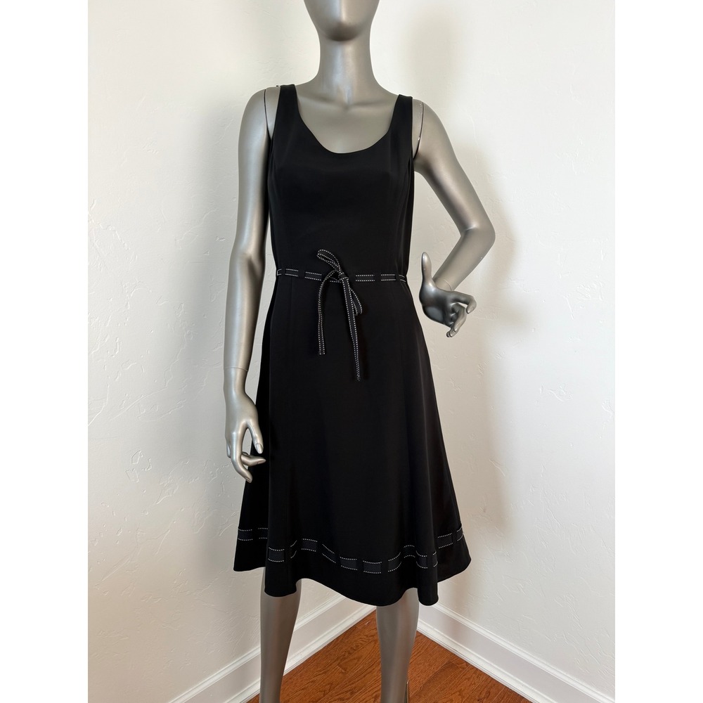 Ann Taylor Black Sleeveless Silk A-line Fit &‎ Flare Dress Ribbon Detail Size 4